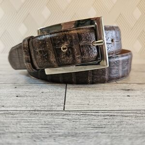 Albatros Leather Belt Alligator Croc Print Brown Size L (32"-34") Made in Italy